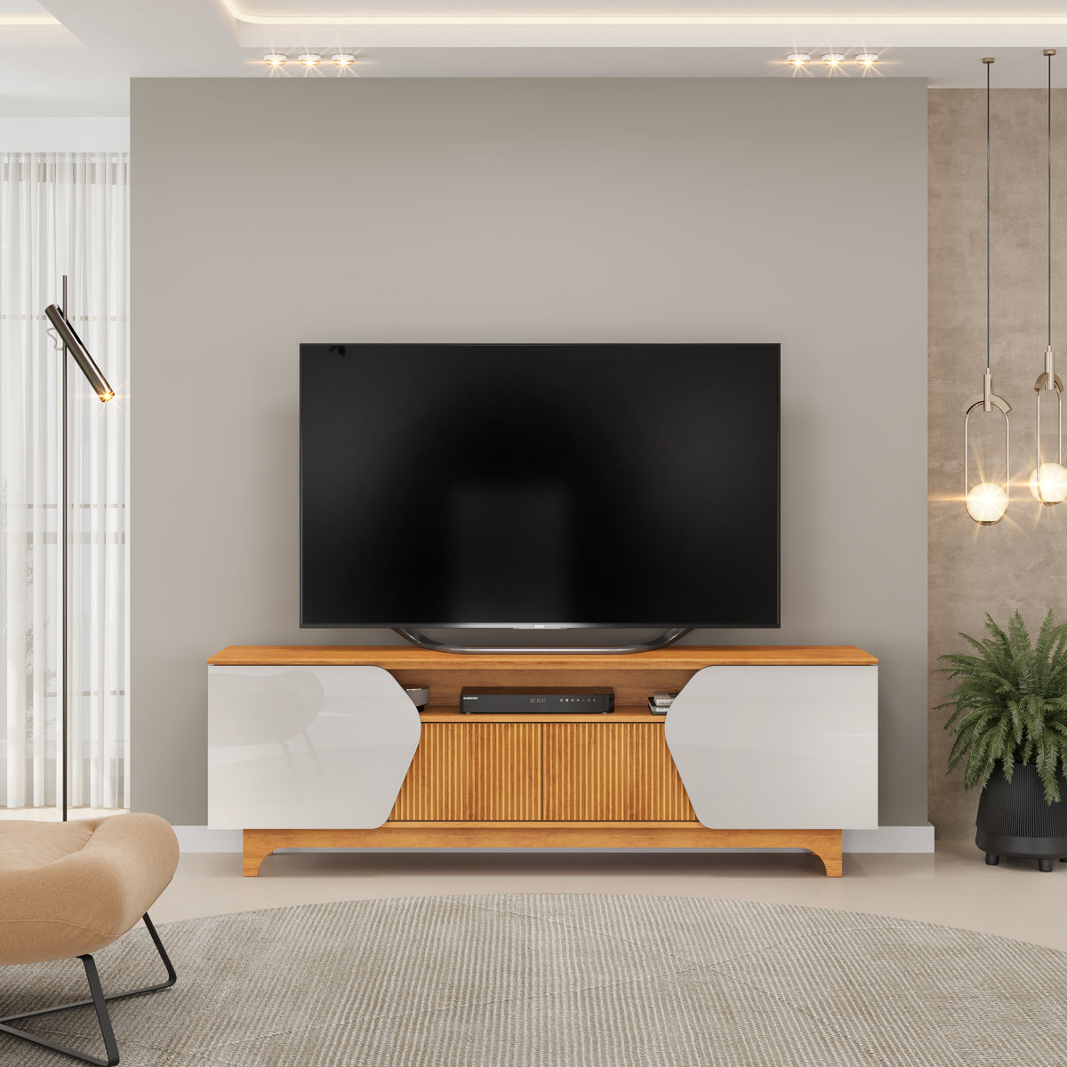 Bancada Para Tv Até 75" Ripado 180cm Helo DJ Móveis - BALI/CEDRO