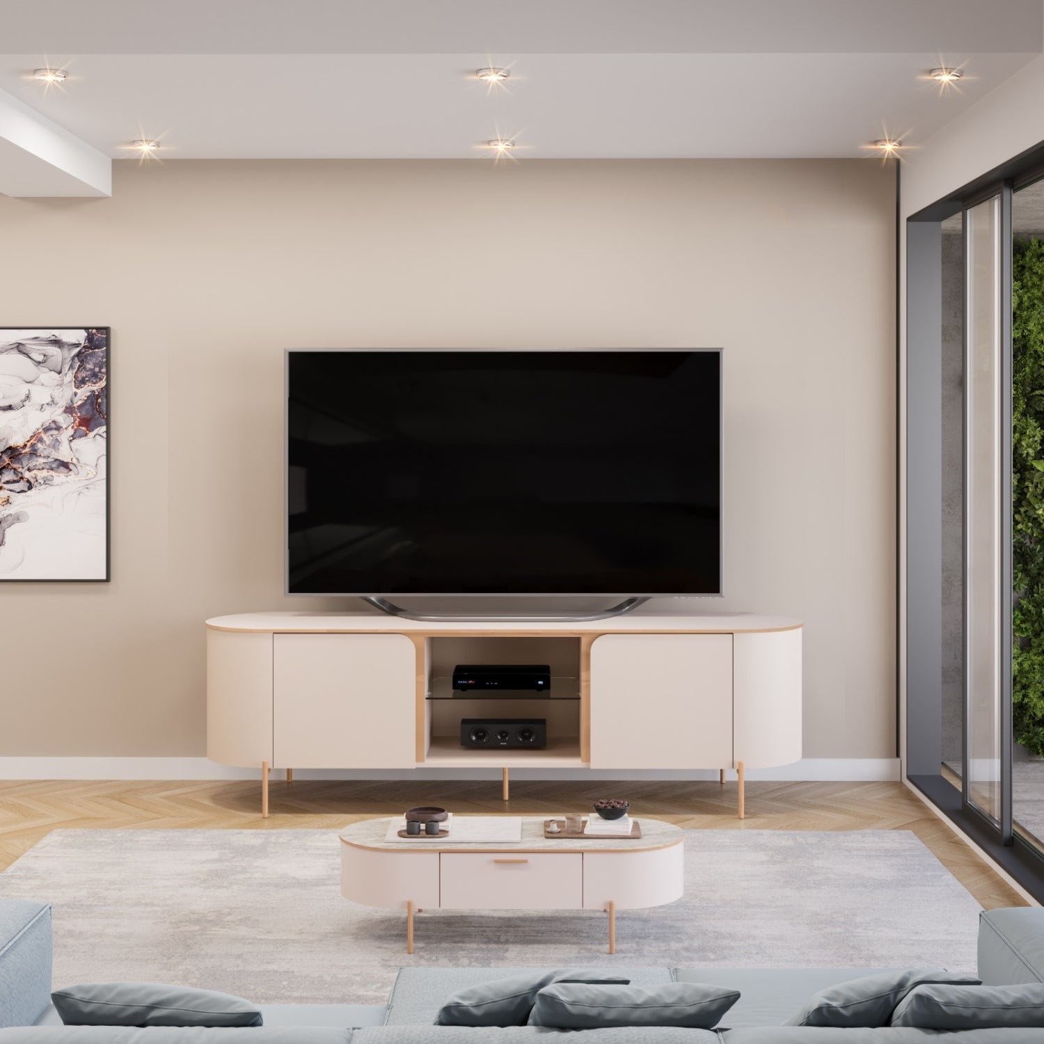 Bancada Para Tv Até 65" MDF 2 Portas Adele DJ Móveis - OFF WHITE