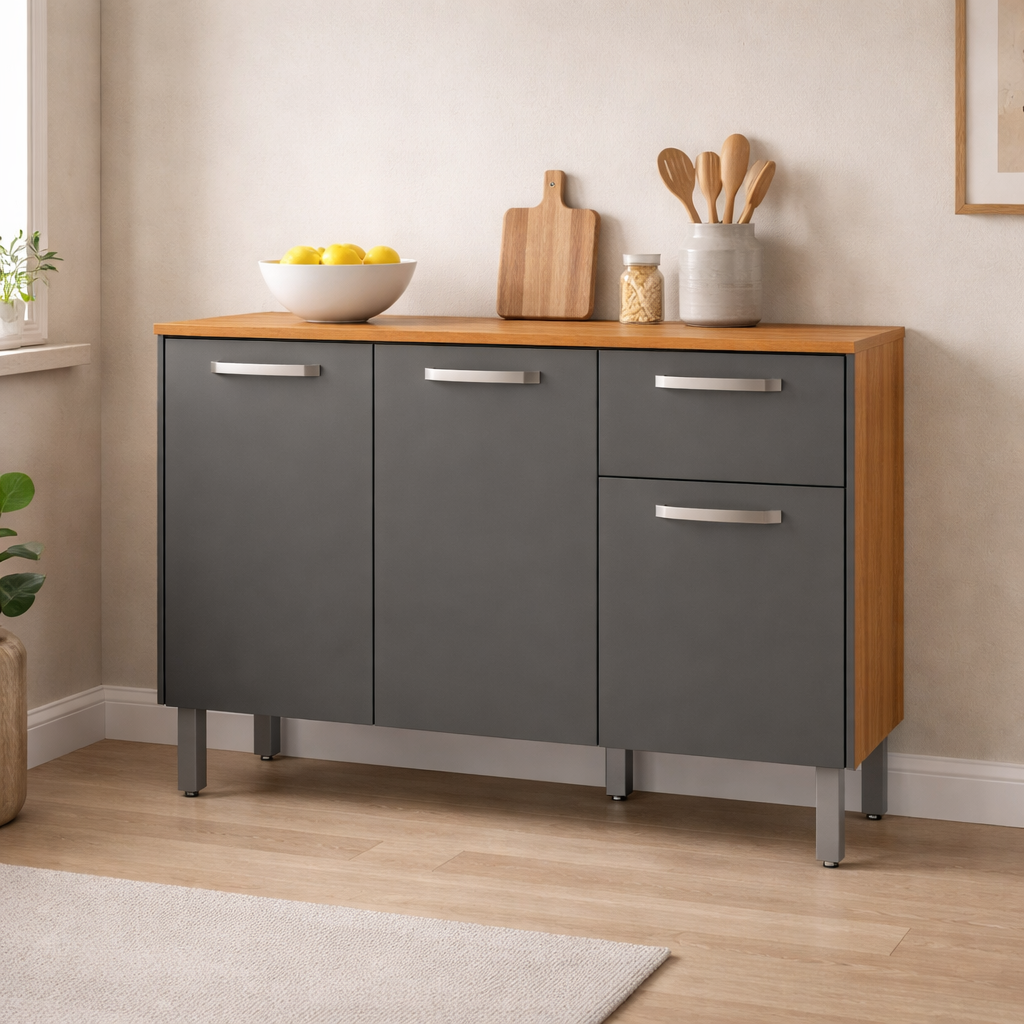 Balcão de Cozinha Mila 3 Portas 1 Gaveta Fiorello - FREIJO GRAFITE