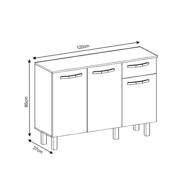 Balcão de Cozinha Mila 3 Portas 1 Gaveta Fiorello