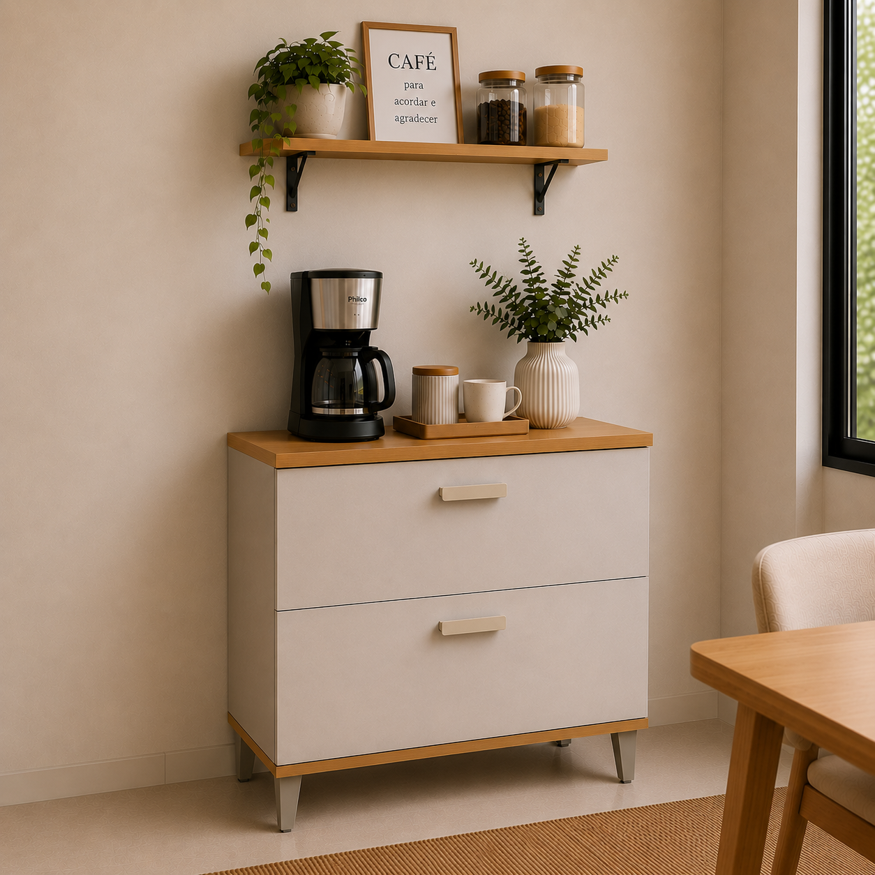Balcão Bella 80cm 1 Porta Basculante 1 Gaveta MGM - FREIJO/OFFWHITE