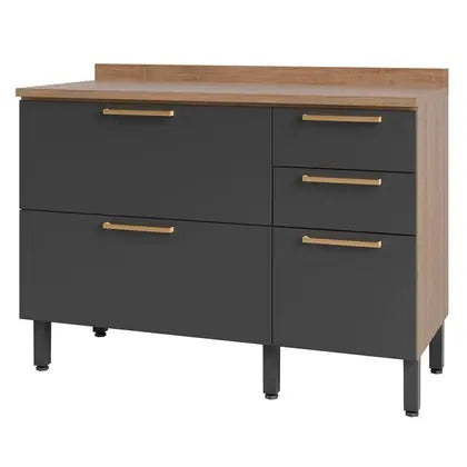 Balcão de Cozinha 120cm 3 Portas 2 Gavetas com Tampo Avelã Telasul - MEL/GRAFITE