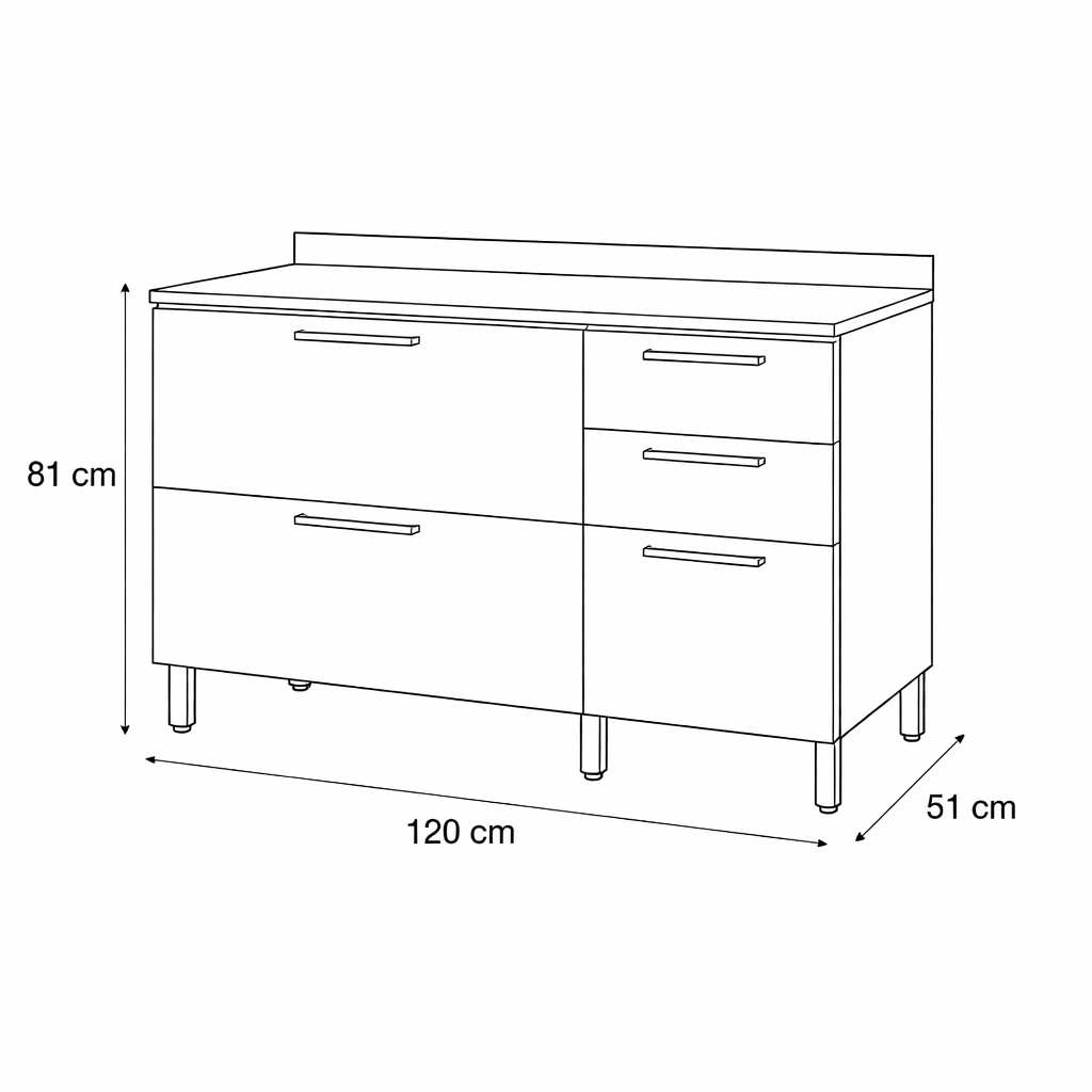Balcão de Cozinha 120cm 3 Portas 2 Gavetas com Tampo Avelã Telasul