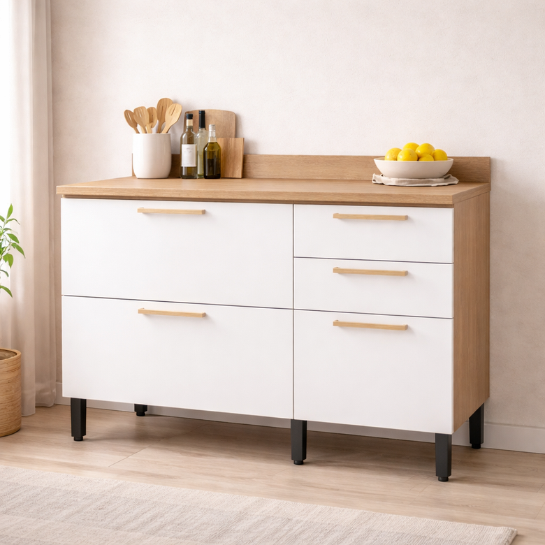 Balcão de Cozinha 120cm 3 Portas 2 Gavetas com Tampo Avelã Telasul