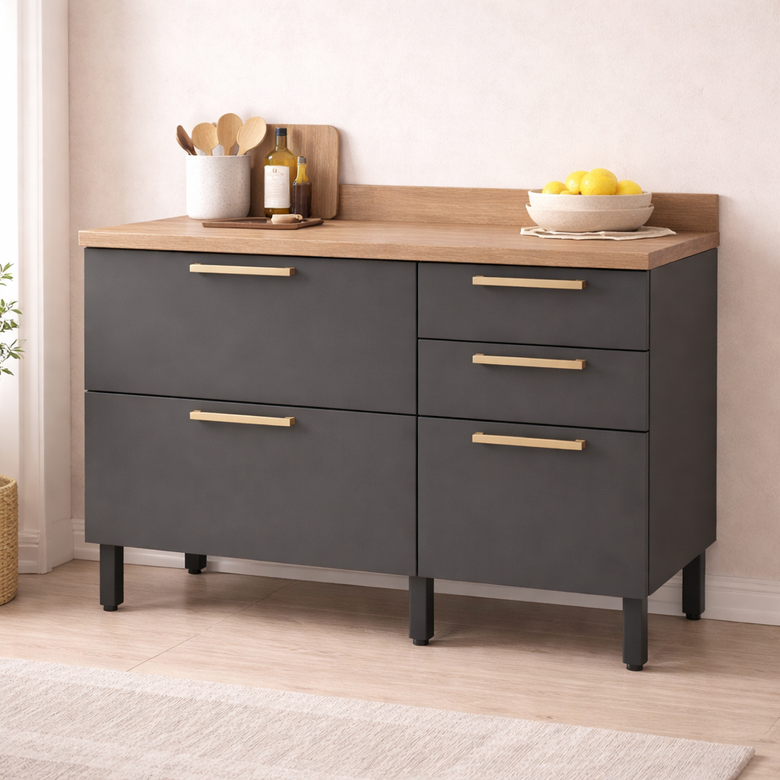 Balcão de Cozinha 120cm 3 Portas 2 Gavetas com Tampo Avelã Telasul