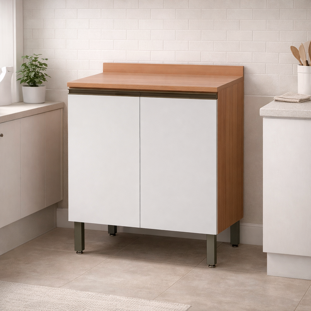 Balcão de Cozinha Macadâmia 80cm 2 Portas com Tampo Telasul