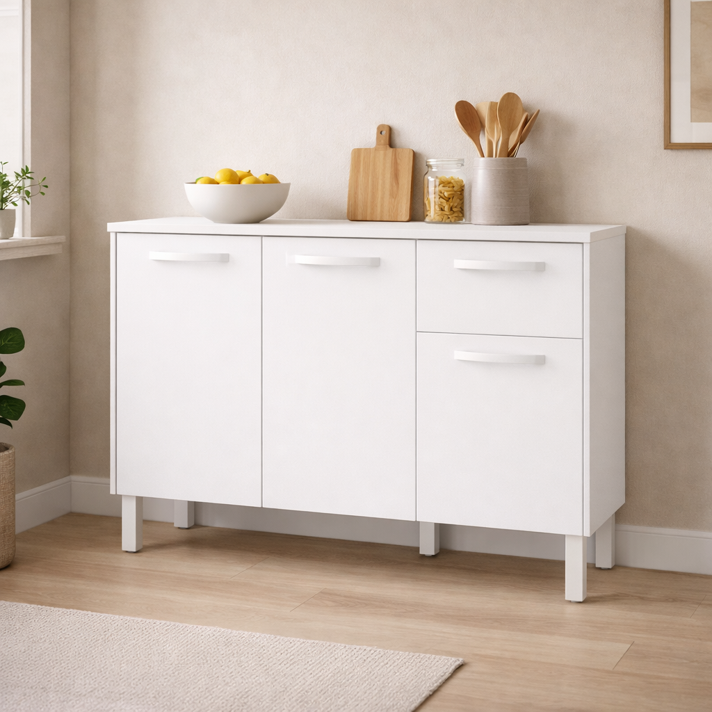 Balcão de Cozinha Mila 3 Portas 1 Gaveta Fiorello - BRANCO