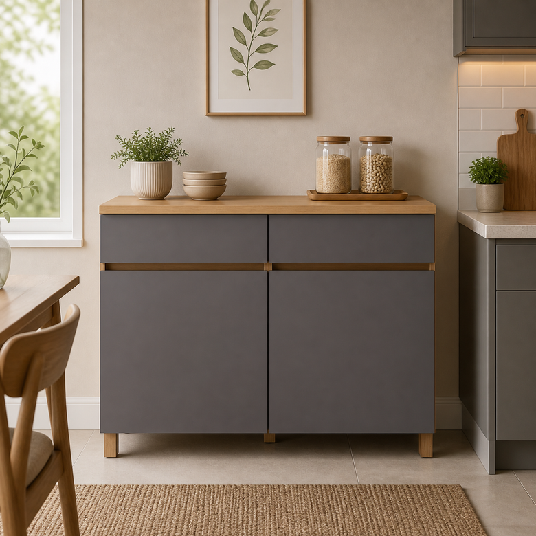 Balcão de Cozinha Realeza 120cm 2 Portas 2 Gavetas com Tampo Nesher