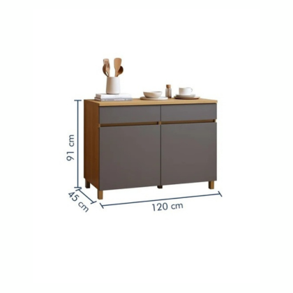 Balcão de Cozinha Realeza 120cm 2 Portas 2 Gavetas com Tampo Nesher