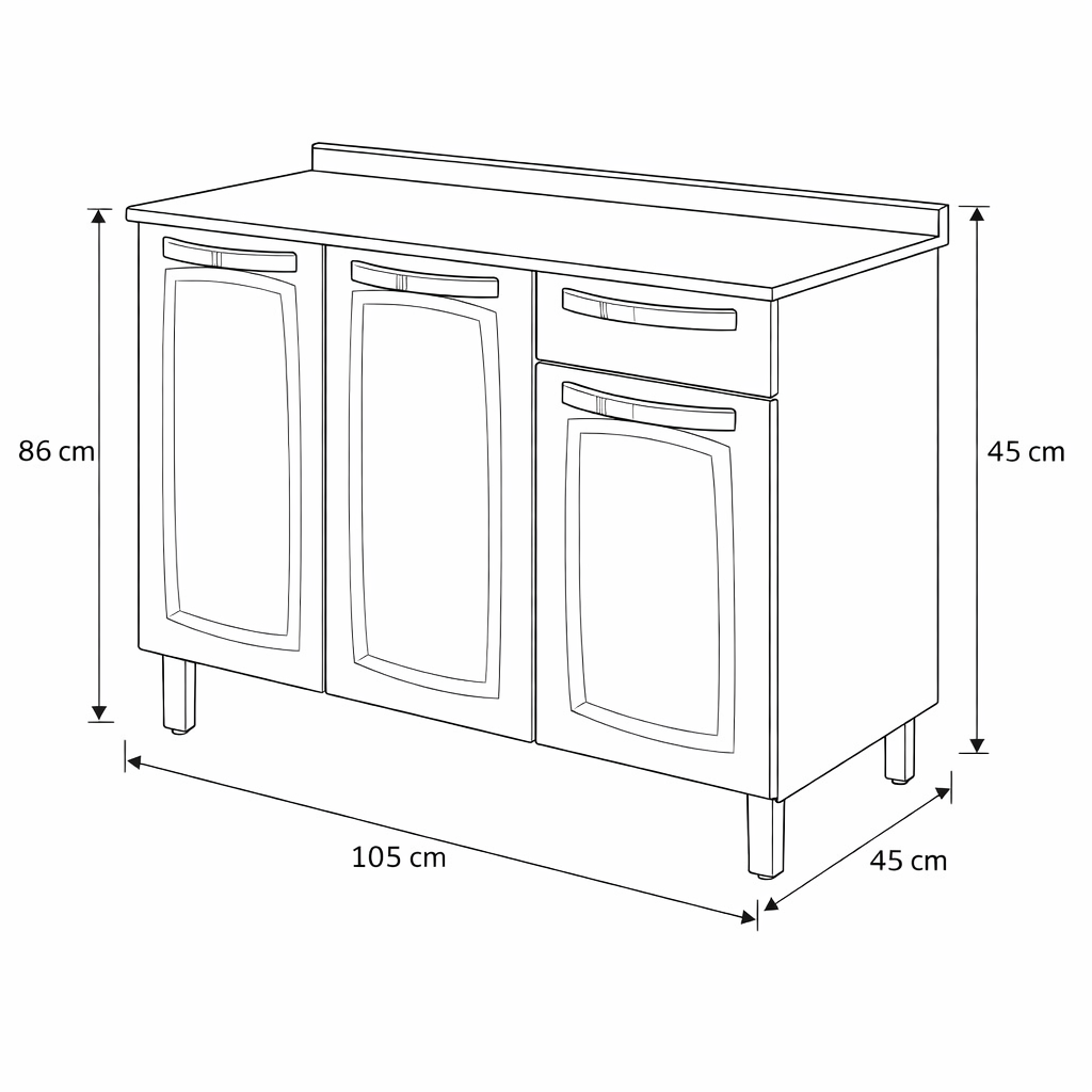 Balcão de Cozinha Rose 3 Portas 1 Gaveta Itatiaia com Tampo
