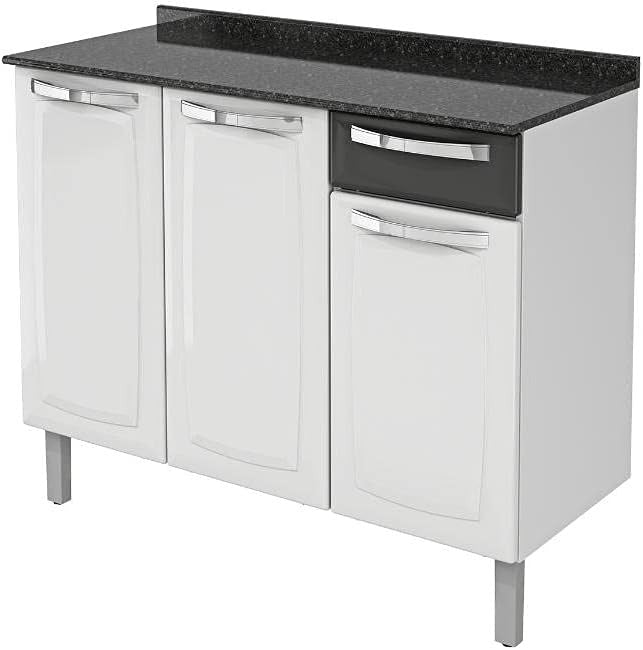 Balcão de Cozinha Rose 3 Portas 1 Gaveta Itatiaia com Tampo - PRETO