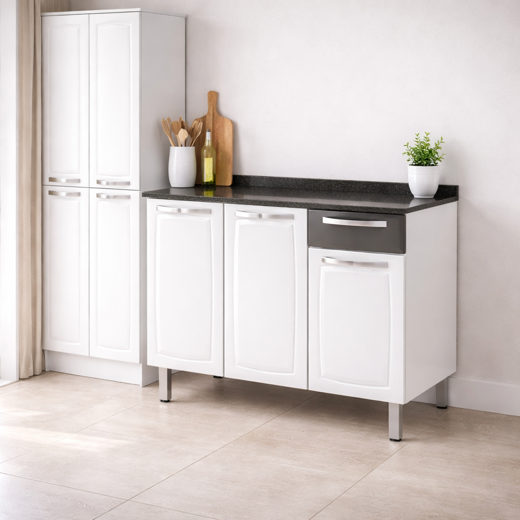 Balcão de Cozinha Rose 3 Portas 1 Gaveta Itatiaia com Tampo - PRETO