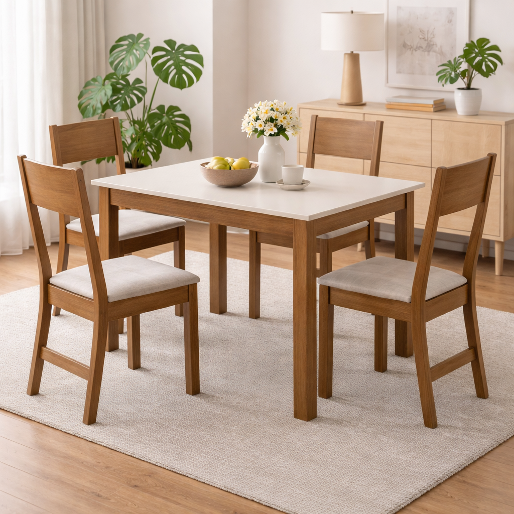 Conjunto de Mesa Bellagio 1,50m com 4 Cadeiras Karla - CARVALHO/OFFWHITE