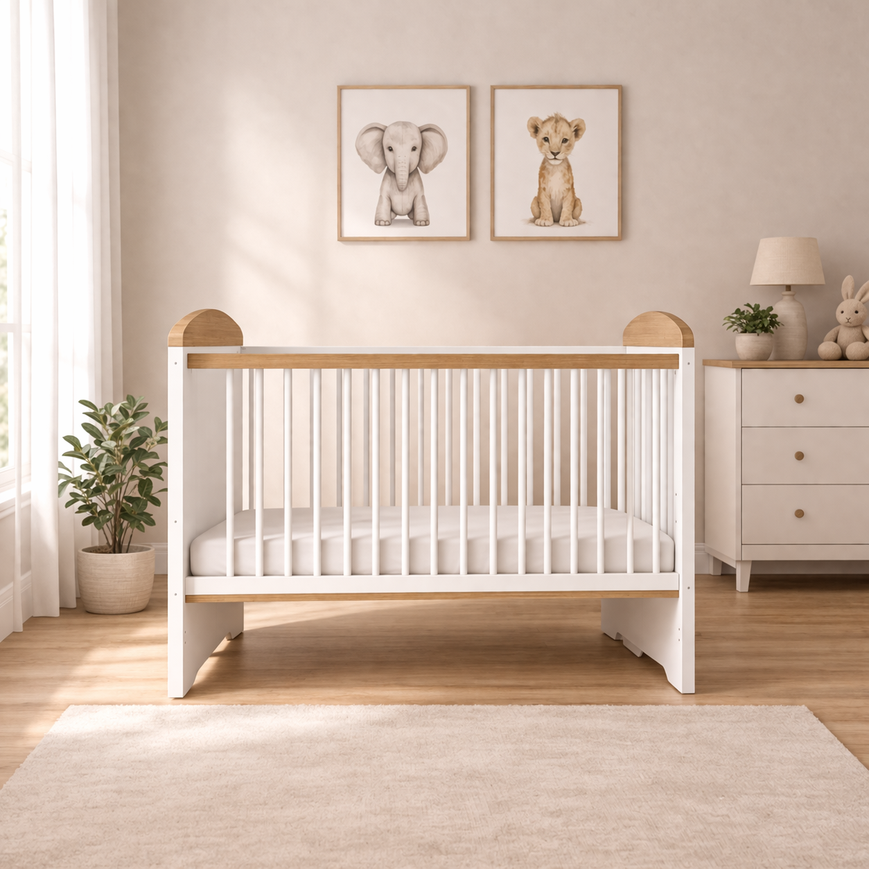 Berço Eloa 3 em 1 Carolina Baby Padrão Americano - BRANCO FOSCO /AMADEIRADO