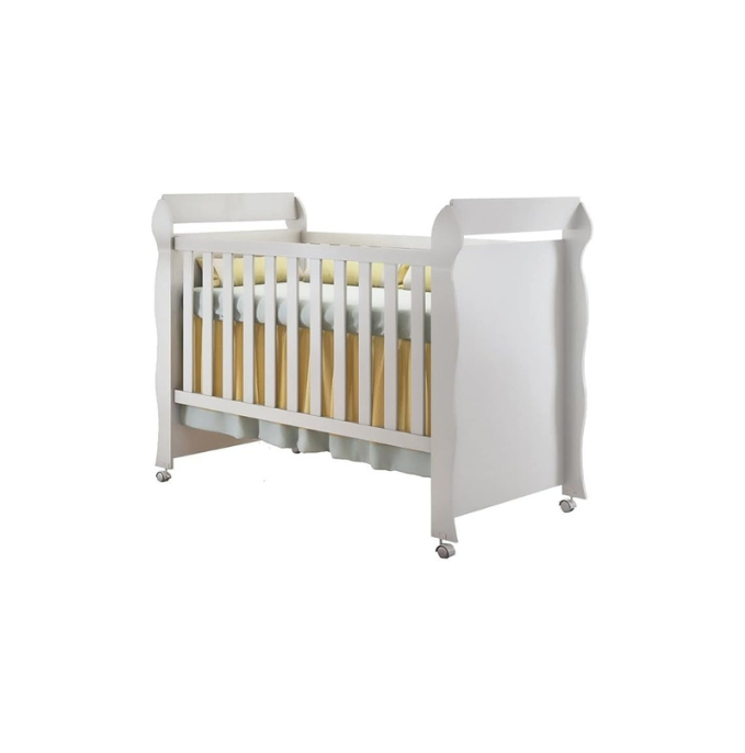 Berço Minicama Mirelle com Rodízios e Estrado Regulável - BRANCO BRILHO