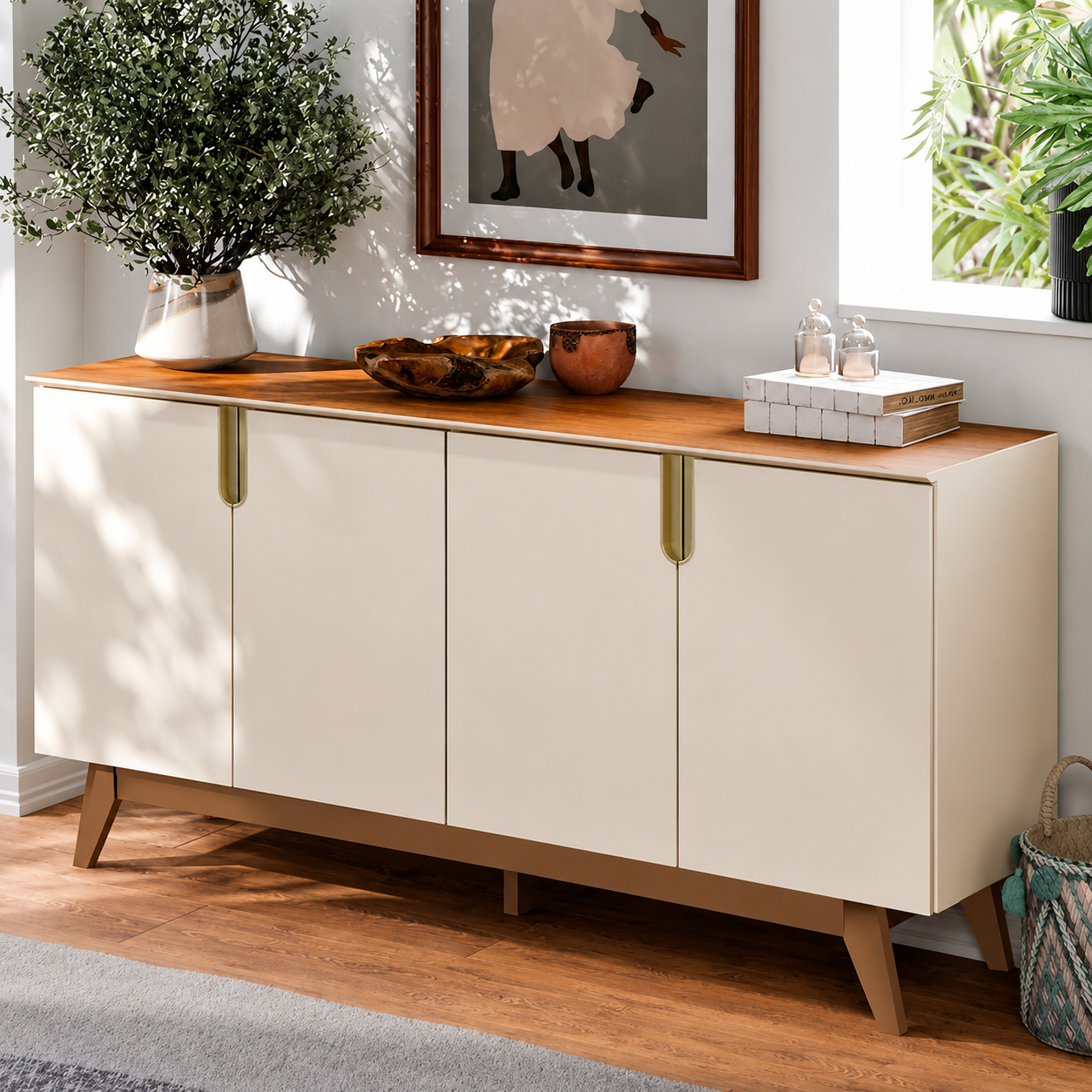 Buffet Recife com 4 Portas Mobler - OFF WHITE/CANELA