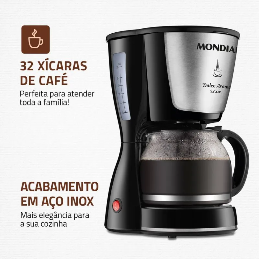 Cafeteira Elétrica Mondial Dolce Arome C-32 32 Xícaras - INOX/PRETO