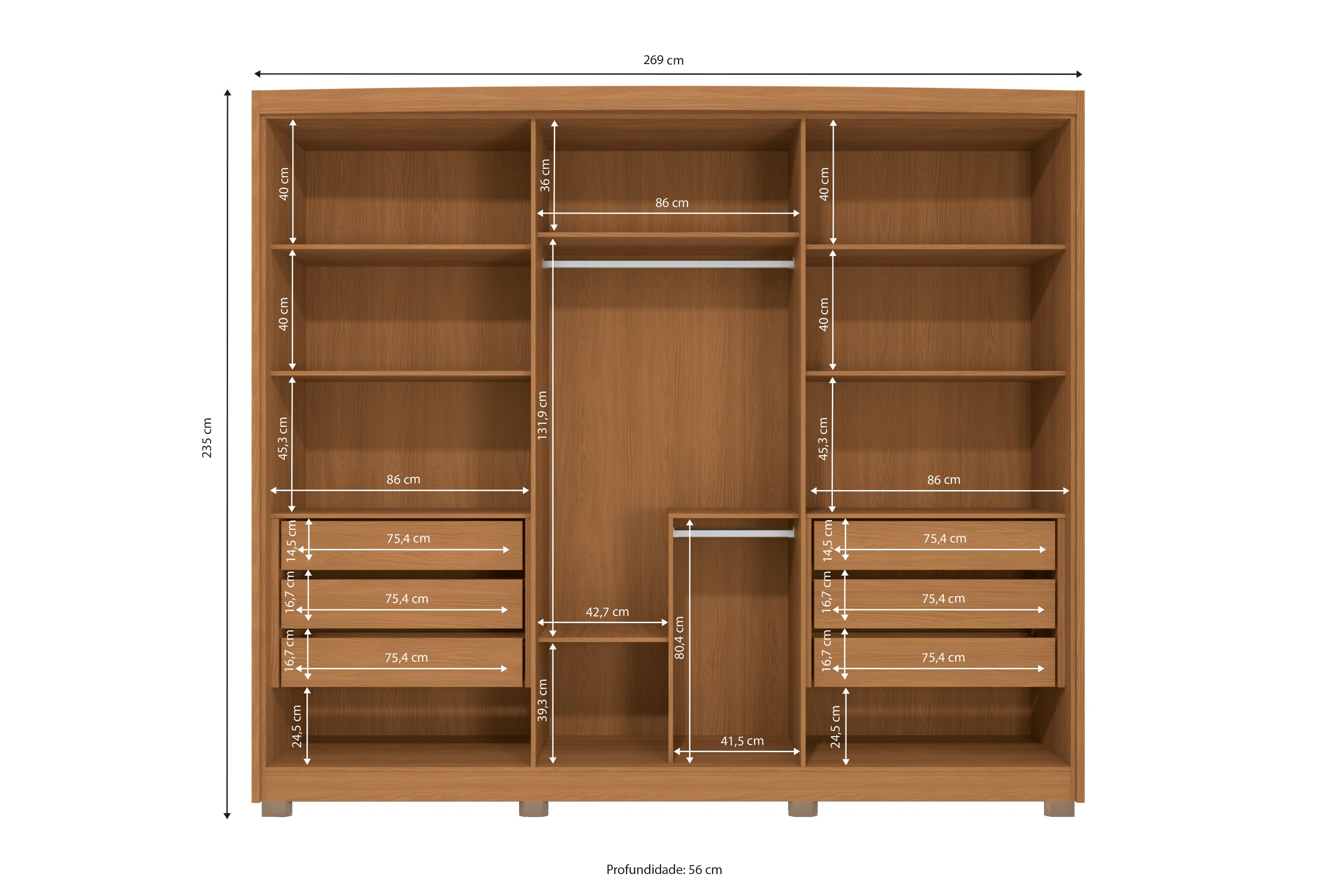Guarda-Roupa Casal 6 Portas com Espelho 6 Gavetas CB01N566 Kappesberg
