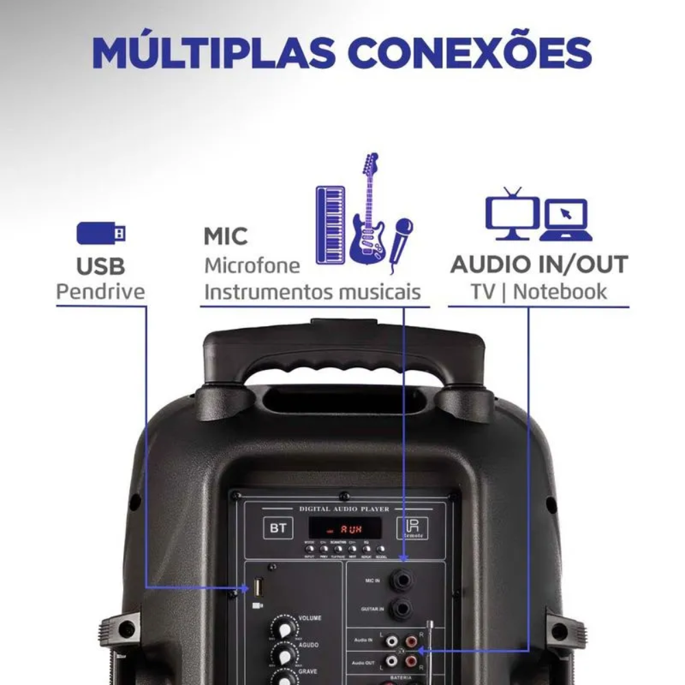 Caixa de Som Mondial Connect Power Plus CM-550 Bluetooth Amplificada 550W USB - PRETO
