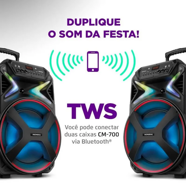 Caixa de Som Amplificada Mondial Connect Lights Plus CM-700 Bluetooth 700W