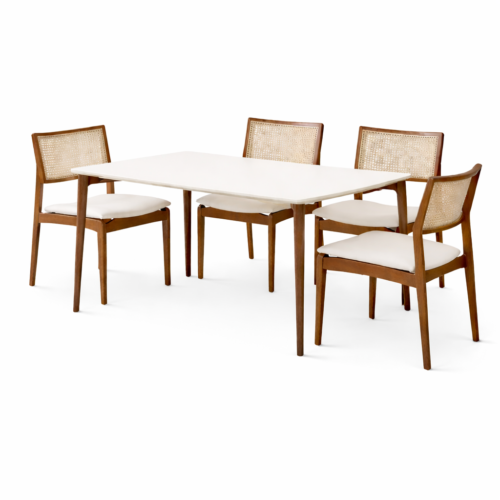 Conjunto Mesa de Jantar 1,35m Donatella Província com 4 Cadeiras Saga - OFFWHITEFOSCO/NATURAL