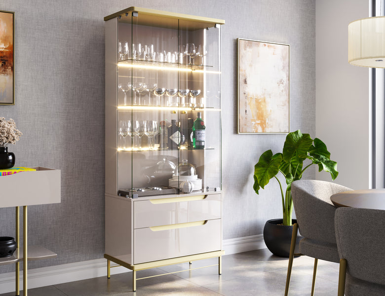 Cristaleira Adhalia Lukaliam com Portas de Vidro, LED e Prateleiras