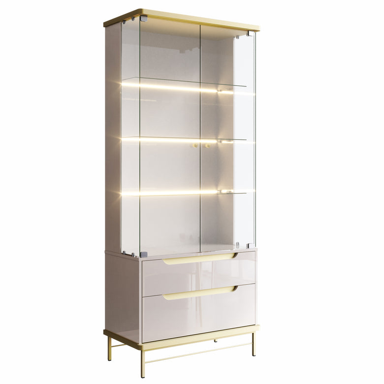 Cristaleira Adhalia Lukaliam com Portas de Vidro, LED e Prateleiras