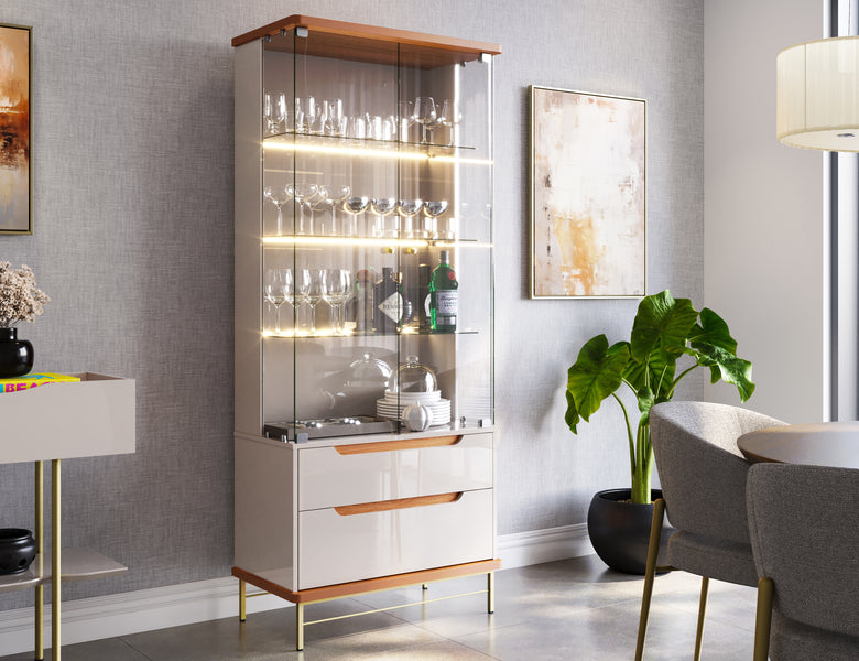 Cristaleira Adhalia Lukaliam com Portas de Vidro, LED e Prateleiras