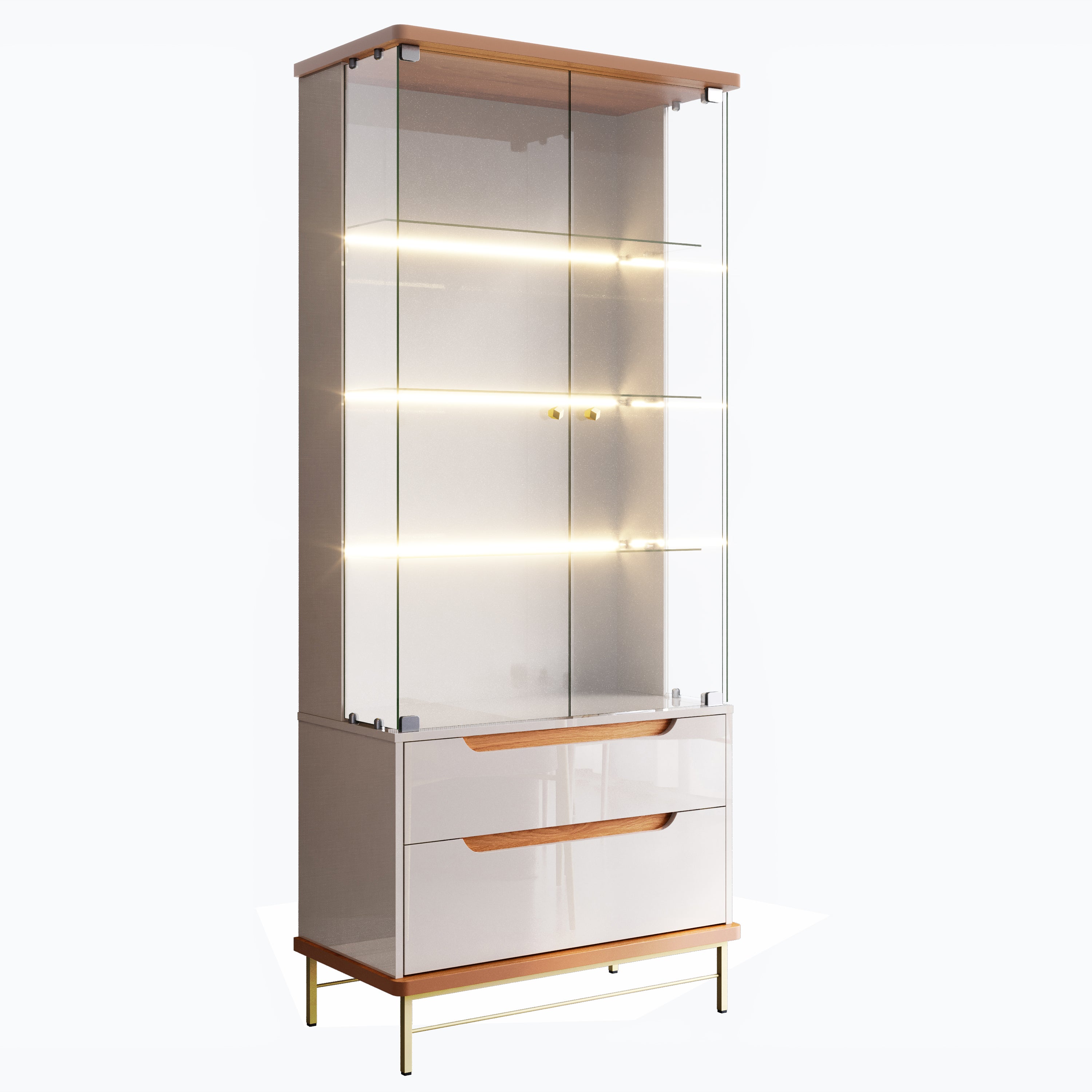 Cristaleira Adhalia Lukaliam com Portas de Vidro, LED e Prateleiras