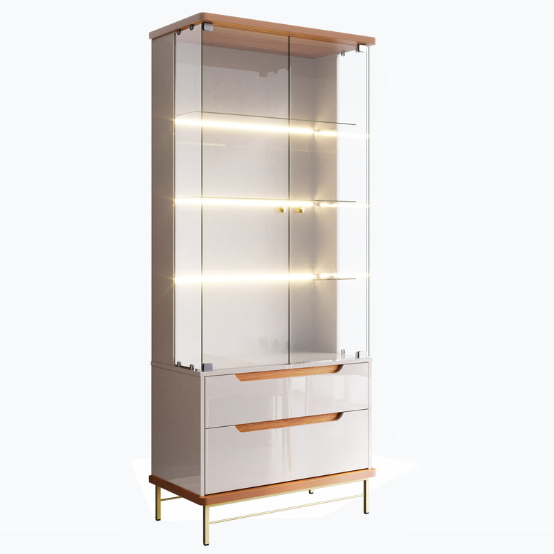 Cristaleira Adhalia Lukaliam com Portas de Vidro, LED e Prateleiras