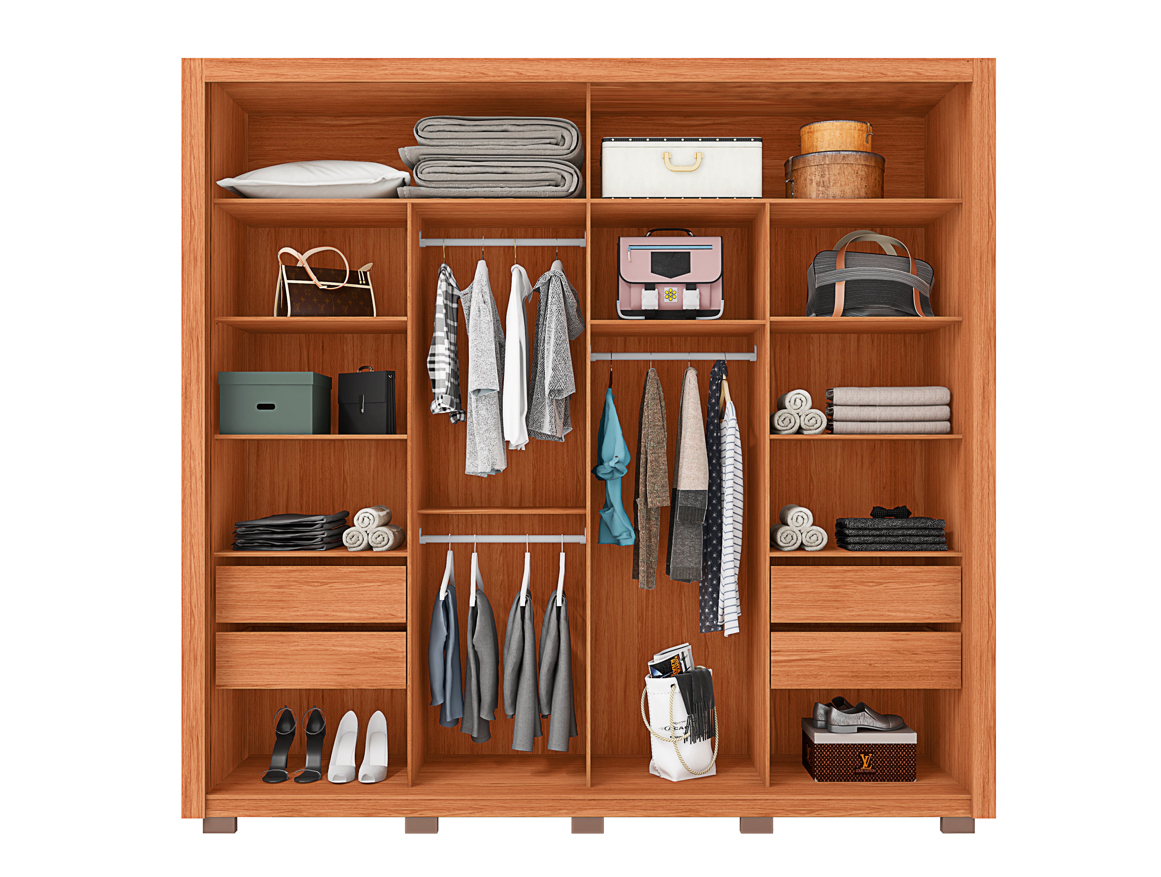 Guarda Roupa Casal 2 Portas de Correr com Espelho e 4 Gavetas 2.4 Flex Moviment Caemmun