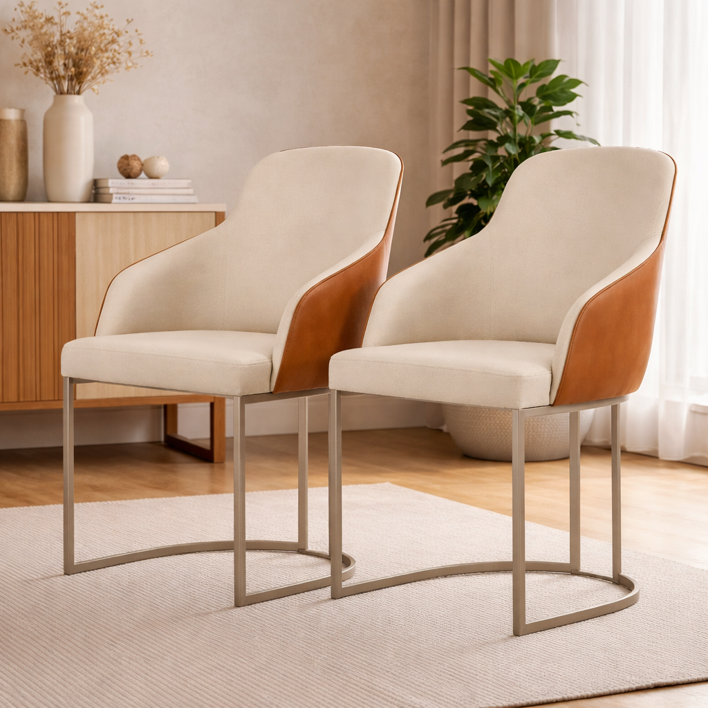 Cadeira Albany Província Estofada com Pés em Aço - CHAMPANHE / LINKED 02 / CARAMEL