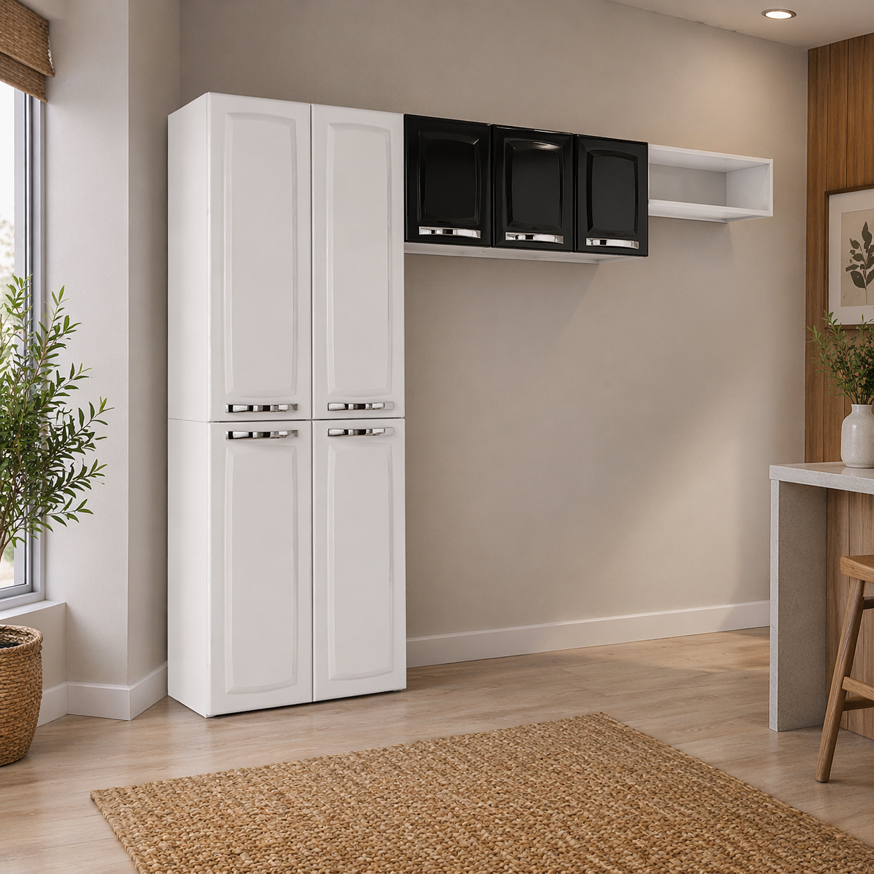 Cozinha 3 Peças 7 Portas Itatiaia Rose com Prateleiras - PRETO