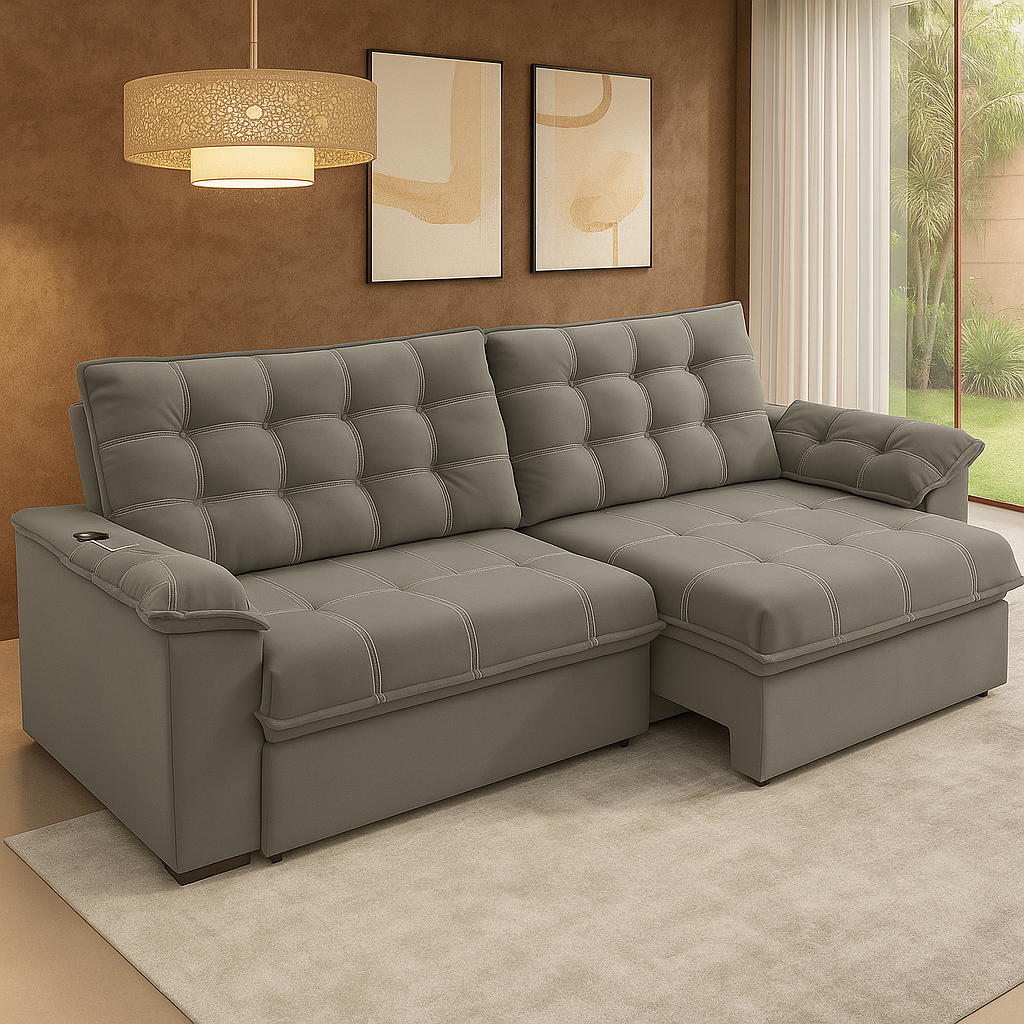 Sofá Retrátil e Reclinável 3 Lugares Parma Besthouse - CASTOR