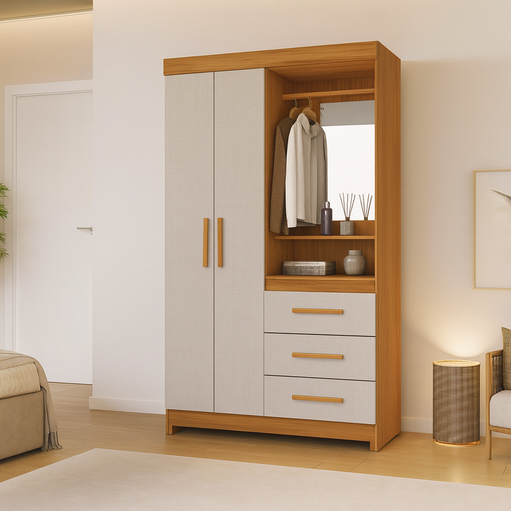 Guarda Roupa Solteiro 2 Portas 3 Gavetas Flex NT6020 Nótável Móveis - FREIJO