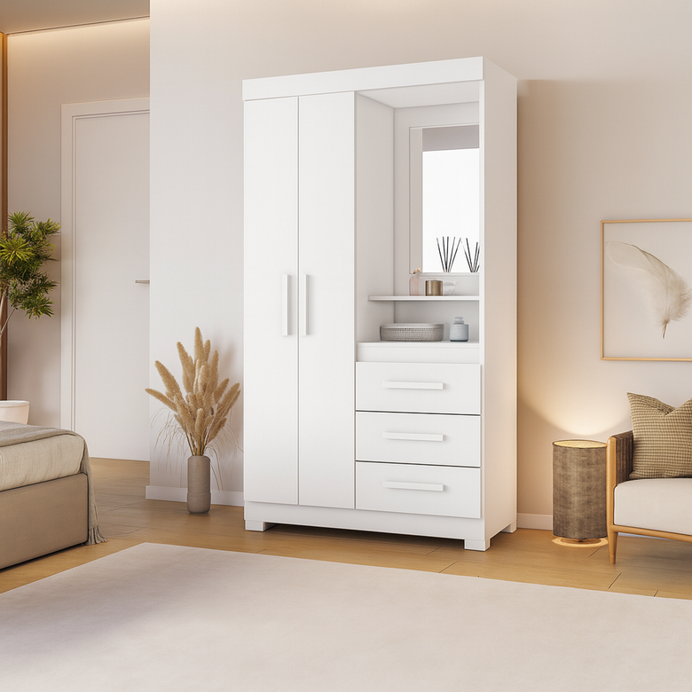 Guarda Roupa Solteiro 2 Portas 3 Gavetas Flex NT6020 Nótável Móveis