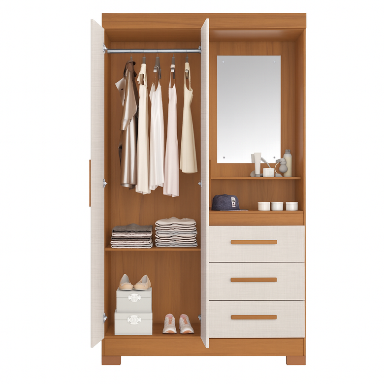 Guarda Roupa Solteiro 2 Portas 3 Gavetas Flex NT6020 Nótável Móveis