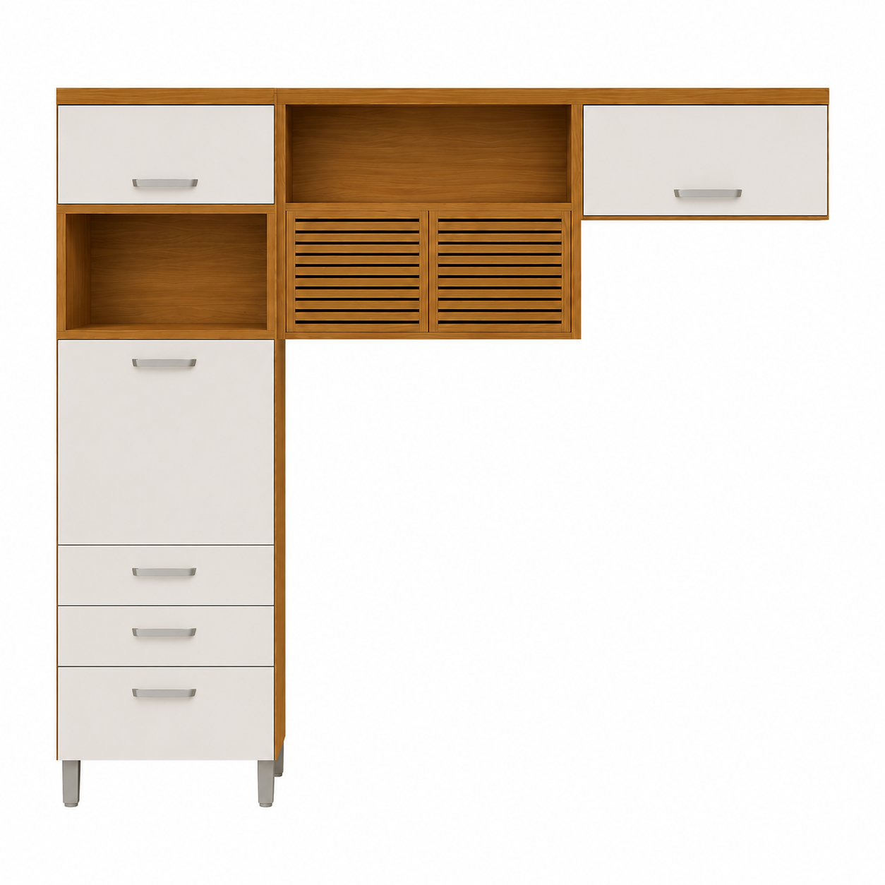 Cozinha Modulada  2 Peças Princesa com Nichos e Portas Nesher - FREIJO/OFFWHITE