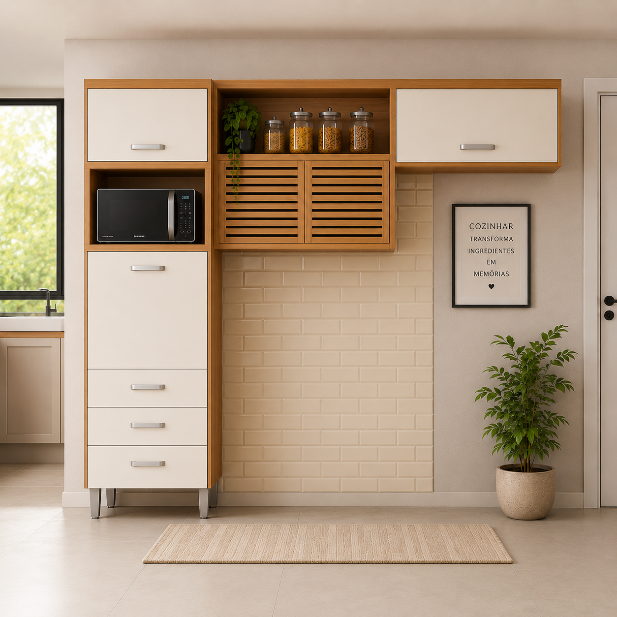 Cozinha Modulada  2 Peças Princesa com Nichos e Portas Nesher - FREIJO/OFFWHITE
