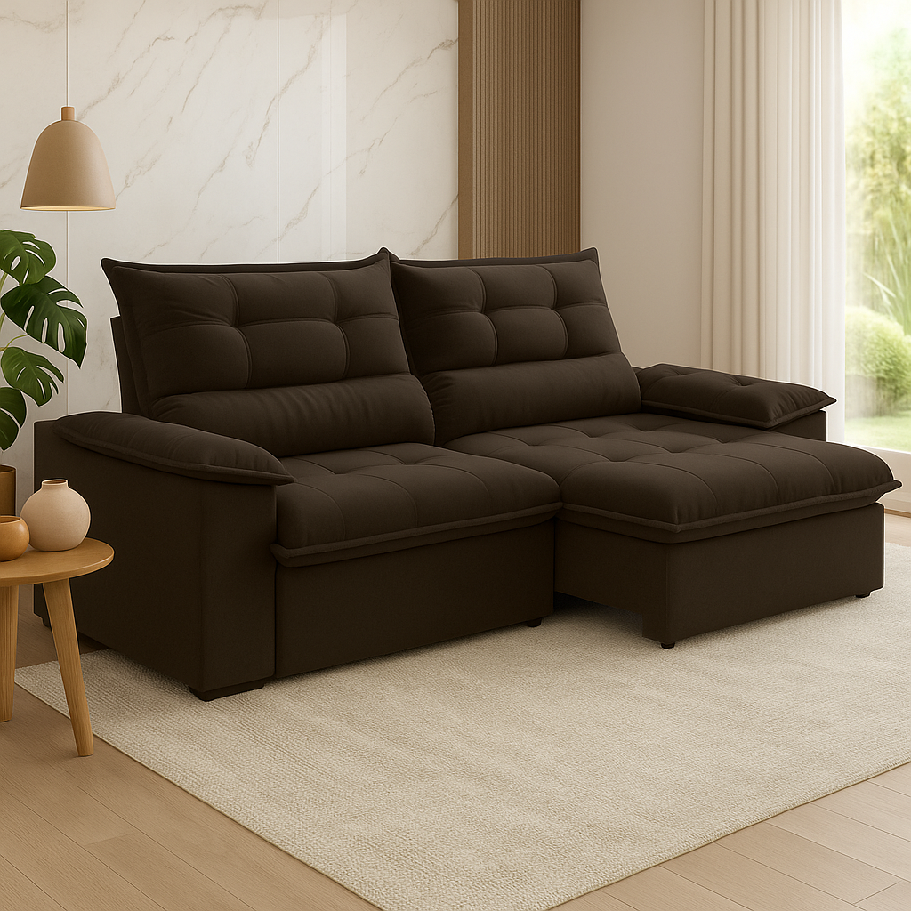 Sofá Retrátil e Reclinável 3 Lugares Veneto Besthouse - MARROM