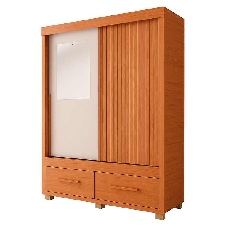 Guarda-Roupa Solteiro 2 Portas de Correr com Espelho 2 Gavetas Sereno Caemmun