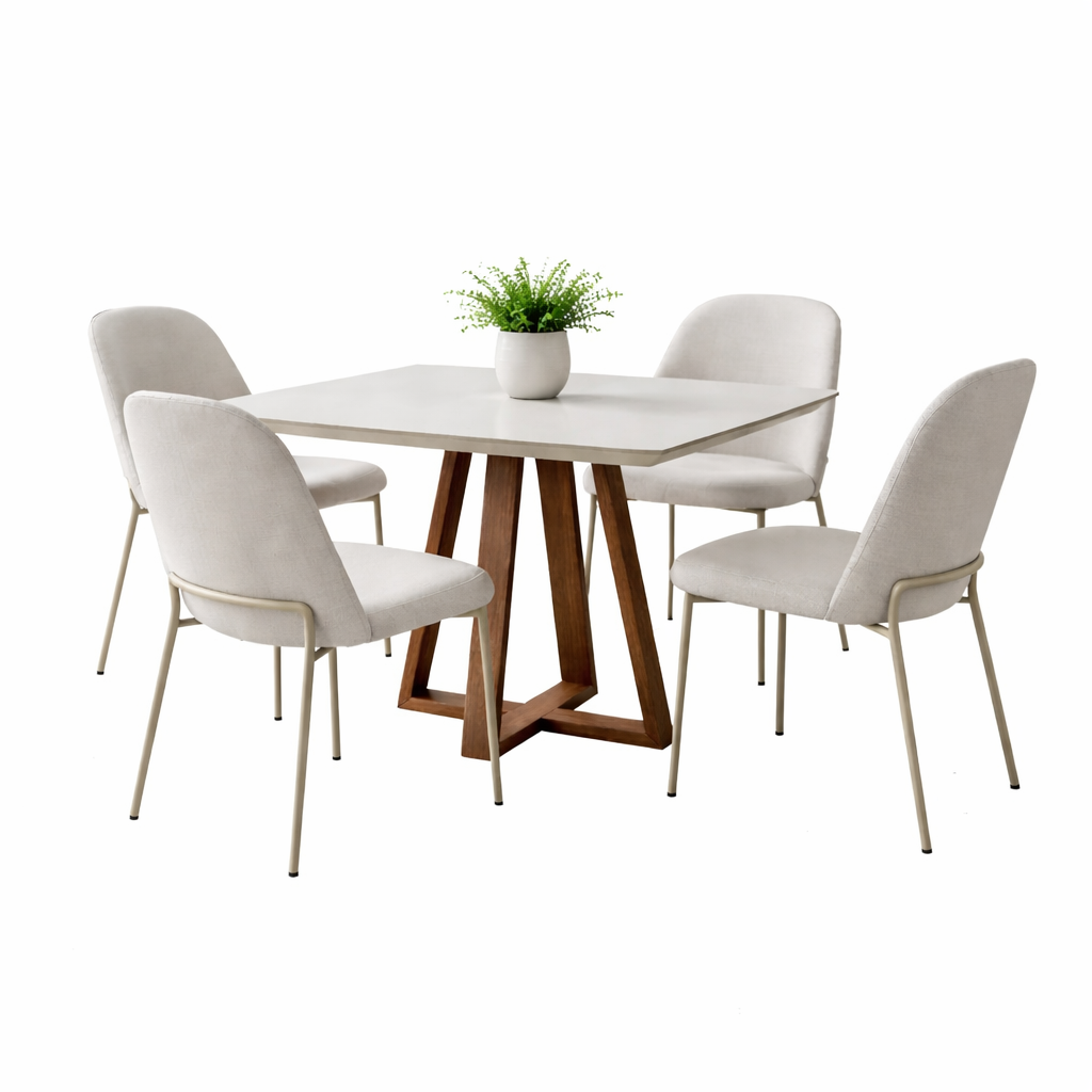 Conjunto de Mesa de Jantar Bennet 1.15 com 4 Cadeiras Lucille Província - OFF WITHE