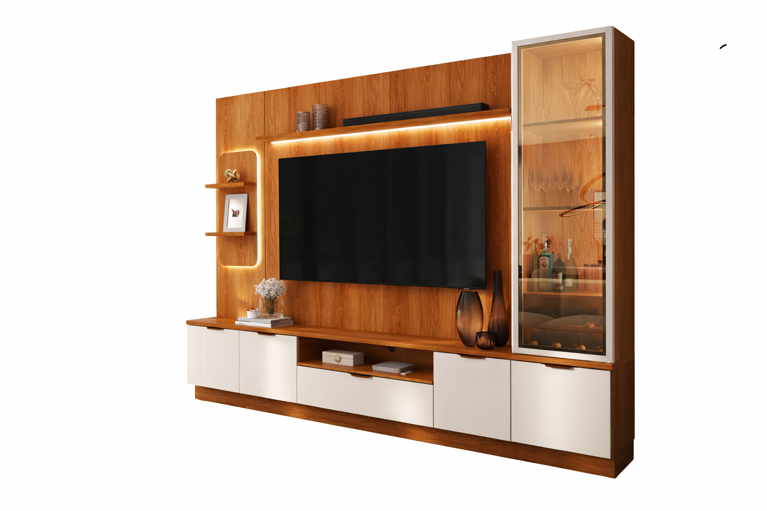 Home Atenas para Tvs até 75 polegadas Lukaliam com Cristaleira - JEQUITIBA/OFF