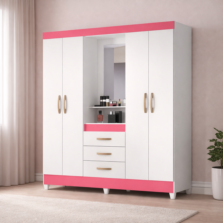 Guarda-Roupa Solteiro 4 Portas com Espelho 3 Gavetas Capri Moval