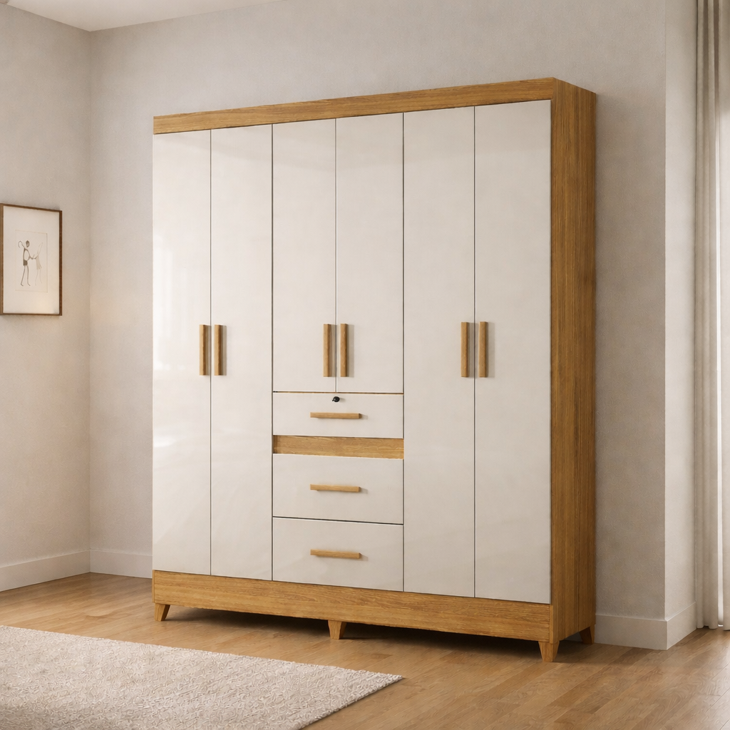 Guarda-Roupa Casal Itatiba 6 Portas 3 Gavetas Moval - FREIJO/OFF WHITE