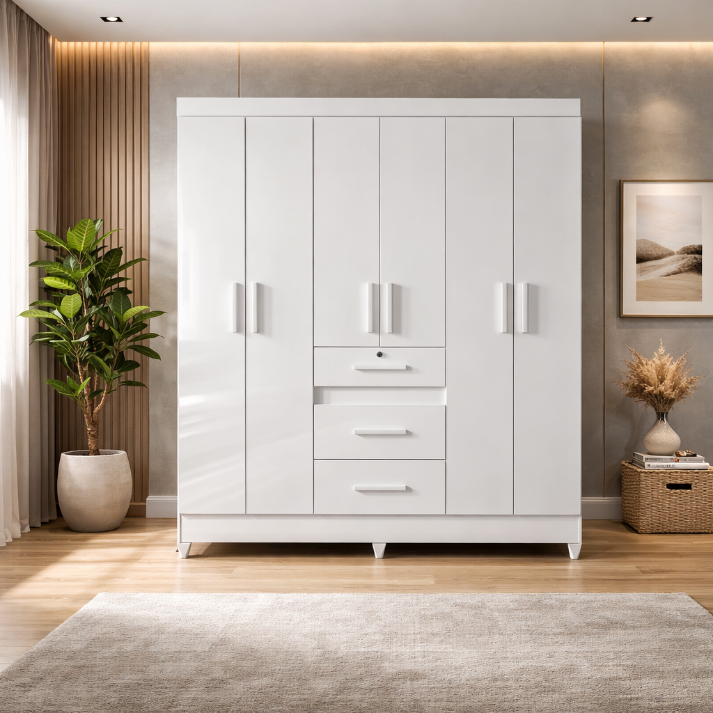 Guarda-Roupa Casal Itatiba 6 Portas 3 Gavetas Moval - BRANCO