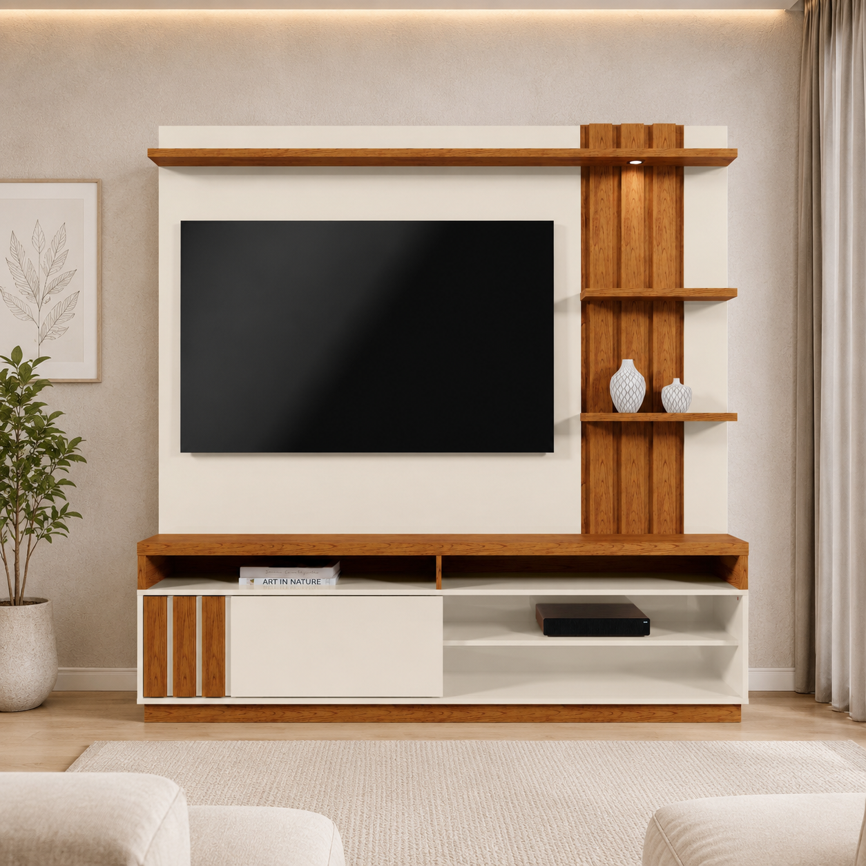 Home para Tv até 55" Mariana Mobler - OFF WHITE/CANELA