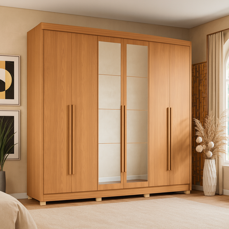 Guarda-Roupa Casal 6 Portas com Espelho 6 Gavetas CB01N566 Kappesberg