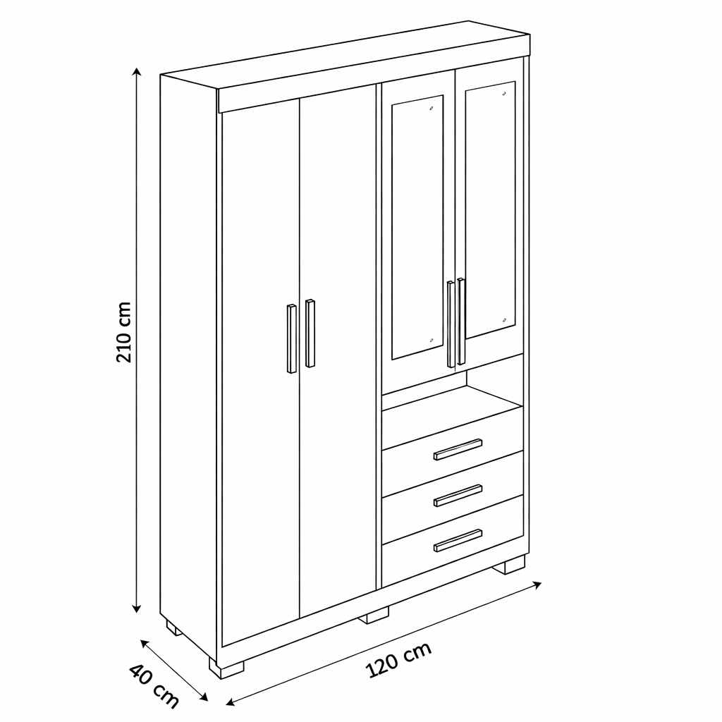 Guarda-Roupa 4 Portas 3 Gavetas com Espelho Débora ACP