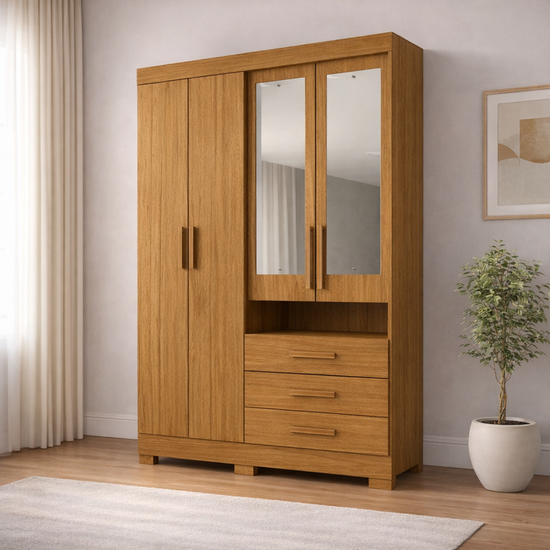 Guarda-Roupa 4 Portas 3 Gavetas com Espelho Débora ACP